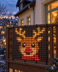 LED Pixel Display on a balcony railing showing a pixel reindeer at night
